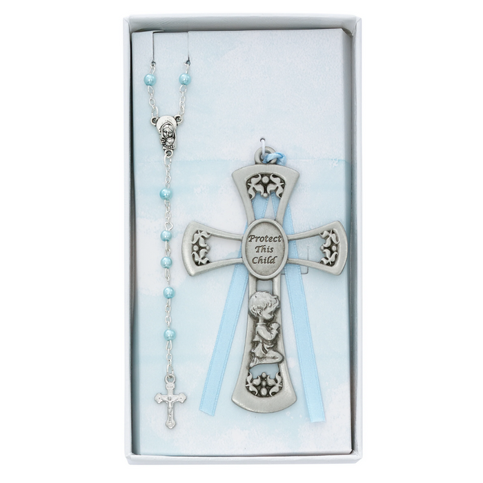 Baby Set - Baby Boy Crib Cross and Rosary Set