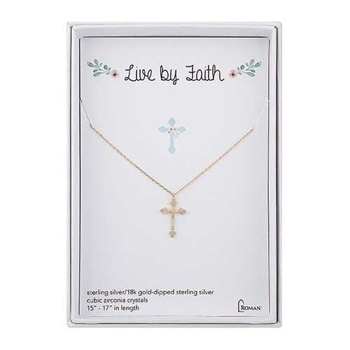 Cross Necklace Gold 15"-17"L