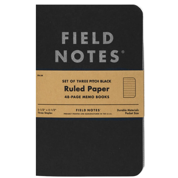 Field Notes 3 Pack Pitch Black Memo Book - Ruled