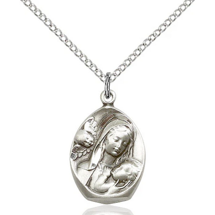 Madonna and Child Necklace Sterling Silver 18"