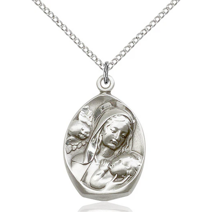 Madonna and Child Necklace Sterling Silver 18"