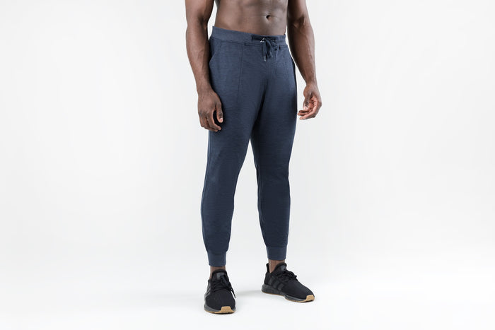 The REP Fitness Men's Apollo Joggers in Heather Navy front