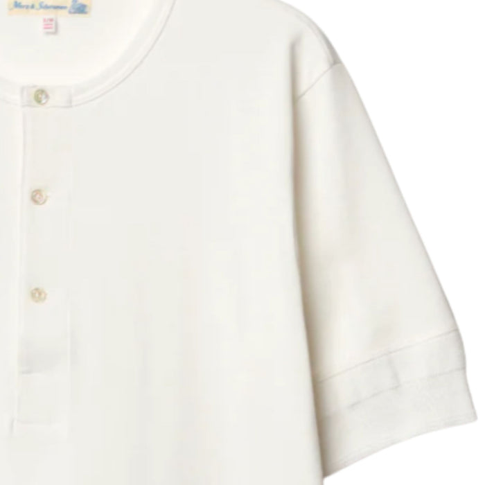 Merz b Schwanen 207 Loopwheeled Classic Fit Midweight Short Sleeve Henley - White