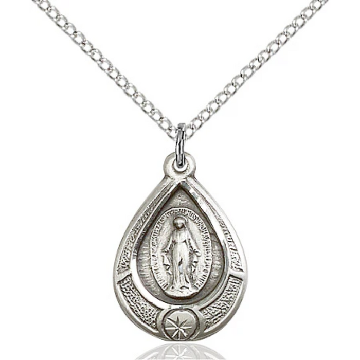 Miraculous Medal Necklace Sterling Silver 18"