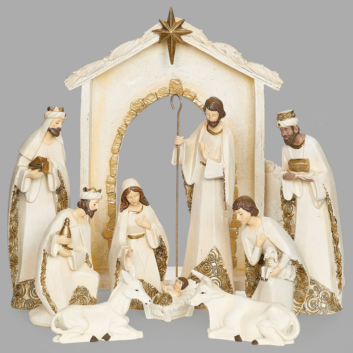 Nativity Figure Ivory with Gold Trim 12"H