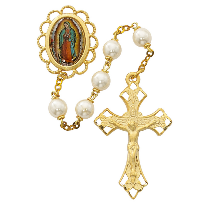 Our Lady of Guadalupe Rosary - Pearl like Boxed