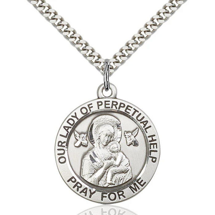Our Lady of Perpetual Help Necklace Sterling Silver 24"