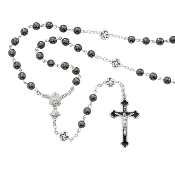 Rosary - 6mm Hematite Communion Rosary Box