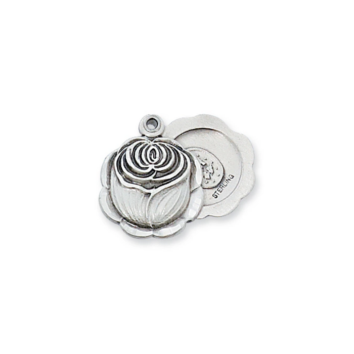 Rosebud Miraculous Medal - Sterling Silver 18"