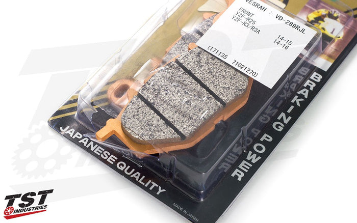 Improve the braking performance on your Yamaha R3 / MT-03 with the Vesrah RJL Front Brake Pads.