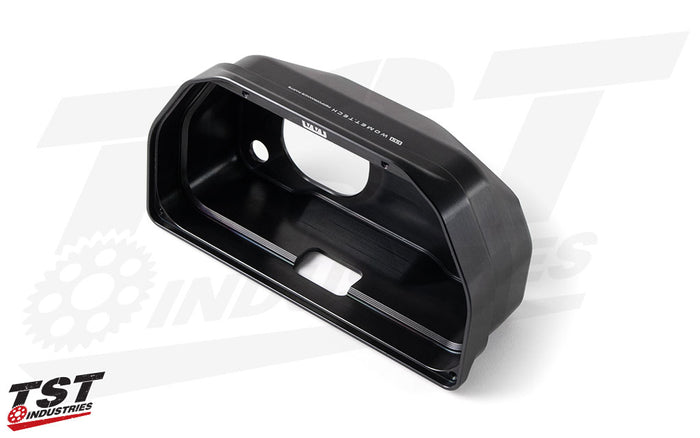 The electronic dash enclosure is manufactured from CNC machined high-grade aluminum.