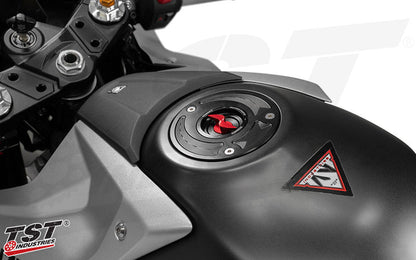 Accossato Fuel Cap installed on the 2024 Suzuki GSX-8R.