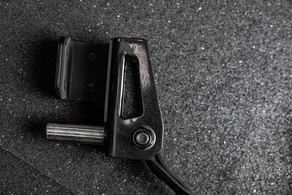 Close-up of the REP Fitness Altitude™ Power Rack Strap Safeties rack attachment hardware