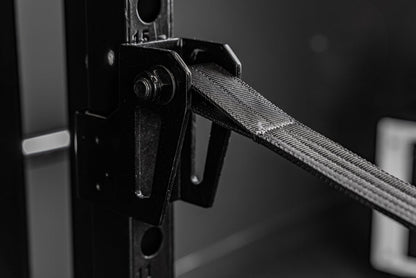 REP Fitness Altitude™ Power Rack Strap Safeties installed on the rack uprights