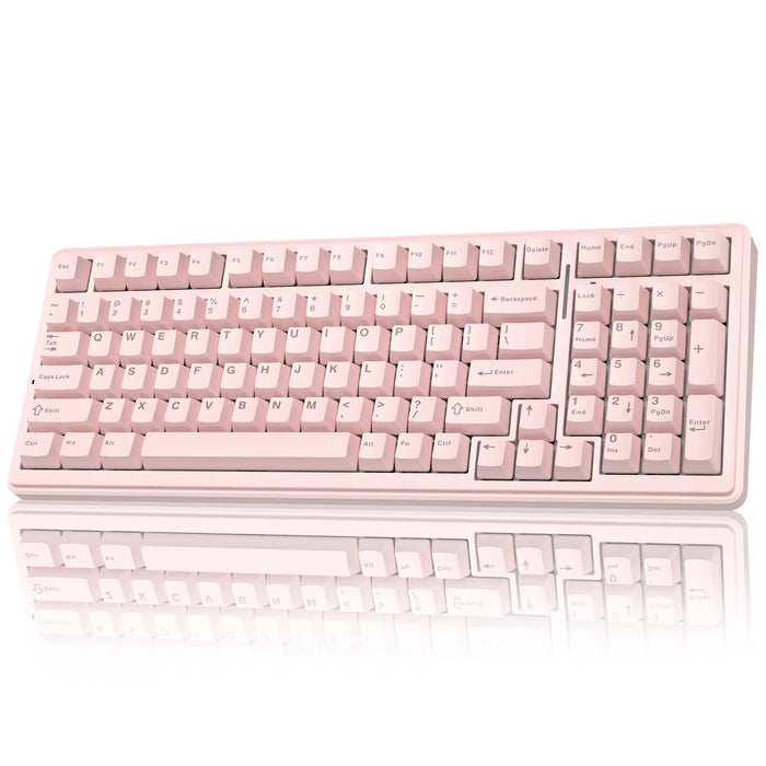 [Silent] AULA F99 Wireless Mechanical Silent Keyboard with Numpad Tri-Mode Bt5.0/2.4Ghz/Usb-C Gasket Hot Swappable RGB Backlit Pre-Lubed Linear Switch Creamy Gaming Keyboard Light Pink