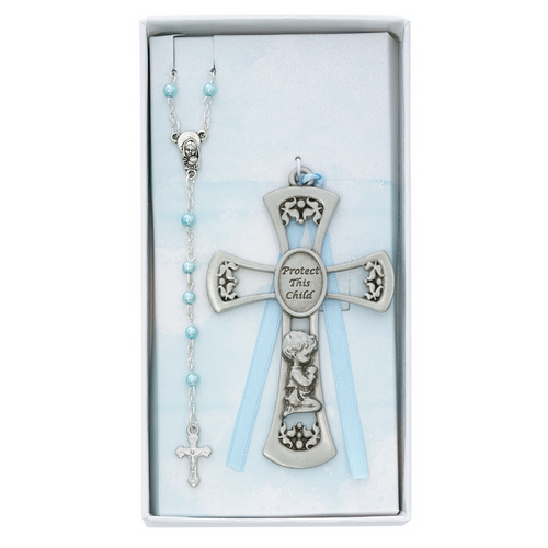 Baby Set - Baby Boy Crib Cross and Rosary Set