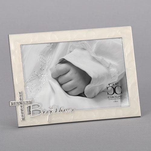 Baptism Frame with Rhinestone Cross 4.75"H
