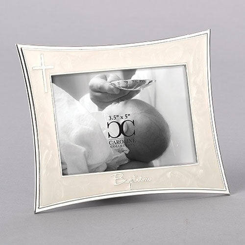Baptism Frame with Silver Cross 5.5"H