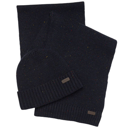 Barbour Carlton Fleck Beanie & Scarf Gift Set - Navy