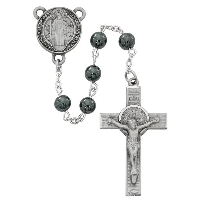 Benedict Rosary - Hematite St. Benedict Rosary Boxed