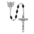 Black Glass Oval Rosary, Boxed