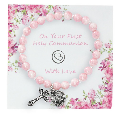 Bracelet - Pink Swirl Stretch Bracelet in Communion Box