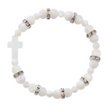 Bracelet - Youth Mother of Pearl Stretch Cross Bracelet Carded