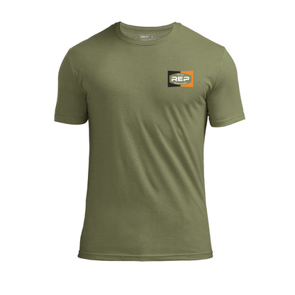 The REP Fitness Ignition Tri-Blend Crew T-Shirt in Heather Olive/White front