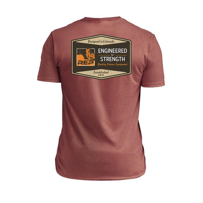 The REP Fitness Men's Engineered Tri-Blend Crew T-Shirt in Heather Russet/Tan back