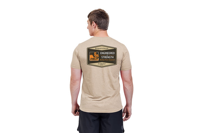 The REP Fitness Men's Engineered Tri-Blend Crew T-Shirt in Heather Desert/Brown back