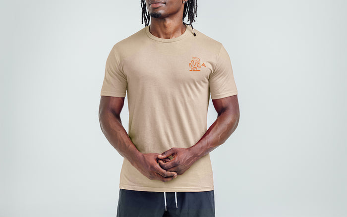 The REP Fitness Men's Feeling Swell Tri-Blend Crew T-Shirt in Heather Desert/Orange front