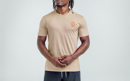 The REP Fitness Men's Feeling Swell Tri-Blend Crew T-Shirt in Heather Desert/Orange front