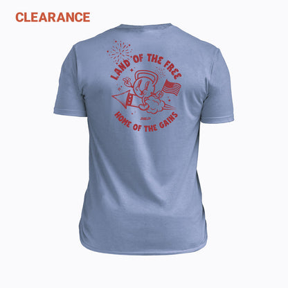 The REP Fitness Men's Liberty Bell Tri-Blend Crew T-Shirt in Heather Blue/Red back