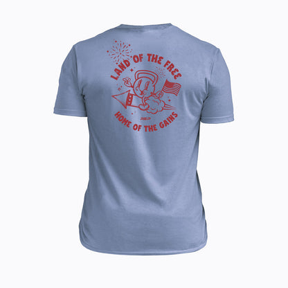 The REP Fitness Men's Liberty Bell Tri-Blend Crew T-Shirt in Heather Blue/Red back