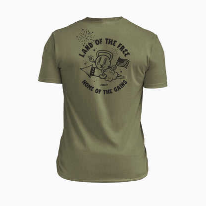 The REP Fitness Men's Liberty Bell Tri-Blend Crew T-Shirt in Heather Olive/Black back