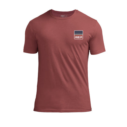 The REP Fitness Rise Tri-Blend Crew T-Shirt in Heather Russet/Blue front