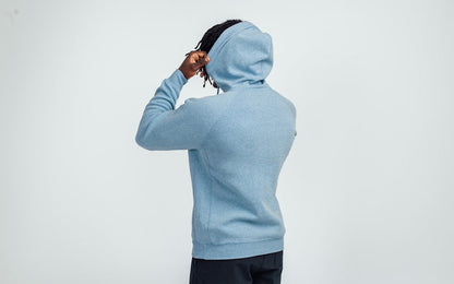 The REP Fitness Unisex Zip Hoodie in Heather Light Blue/Silver on body