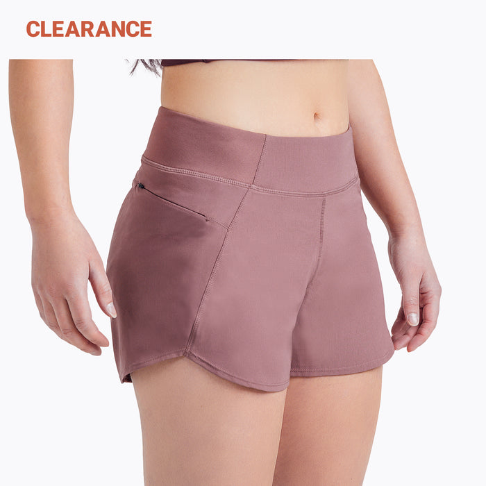 The REP Fitness Women's Artemis Shorts in Mauve front, hip close-up