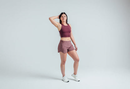 The REP Fitness Women's Artemis Shorts in Mauve front, full body