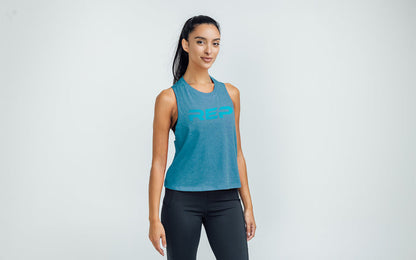 The REP Fitness Women's Daily Driver Cropped Dual-Blend Tank in Heather Teal/Teal front