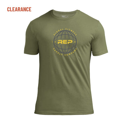 The REP Fitness Worldwide Tri-Blend Crew T-Shirt in Heather Olive/Gray front