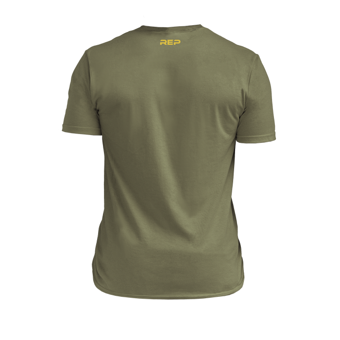 The REP Fitness Worldwide Tri-Blend Crew T-Shirt in Heather Olive/Gray back