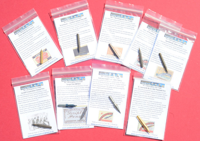 Collection of Birmingham manufactured pen nibs No. 1 - 9