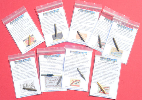 Collection of Birmingham manufactured pen nibs No. 1 - 9