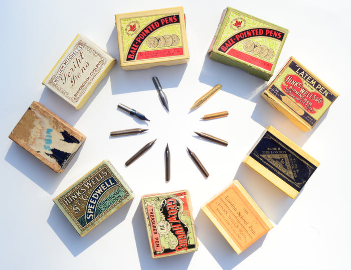 Collection of Birmingham manufactured pen nibs No. 1 - 9