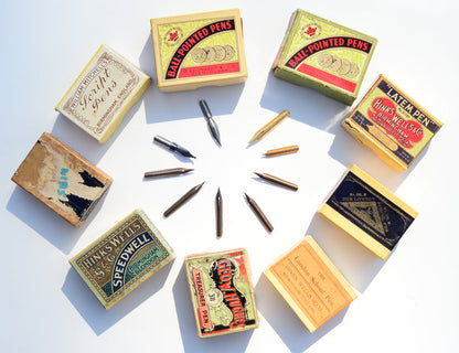 Collection of Birmingham manufactured pen nibs No. 1 - 9