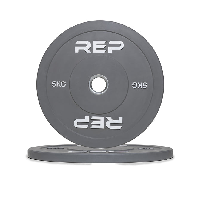 Pair of REP gray 5kg colored bumper plates.