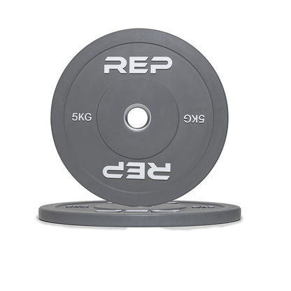 Pair of REP gray 5kg colored bumper plates.