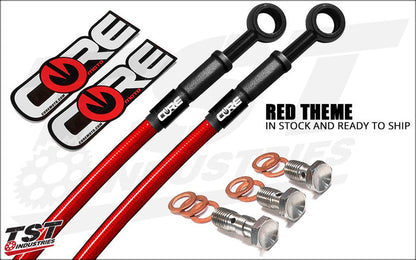 Customize your R3 with the Red Theme Core Moto Brake Lines.