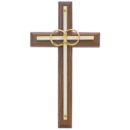 Cross - 6 1/2in. Walnut with Overlay Wedding Cross Boxed